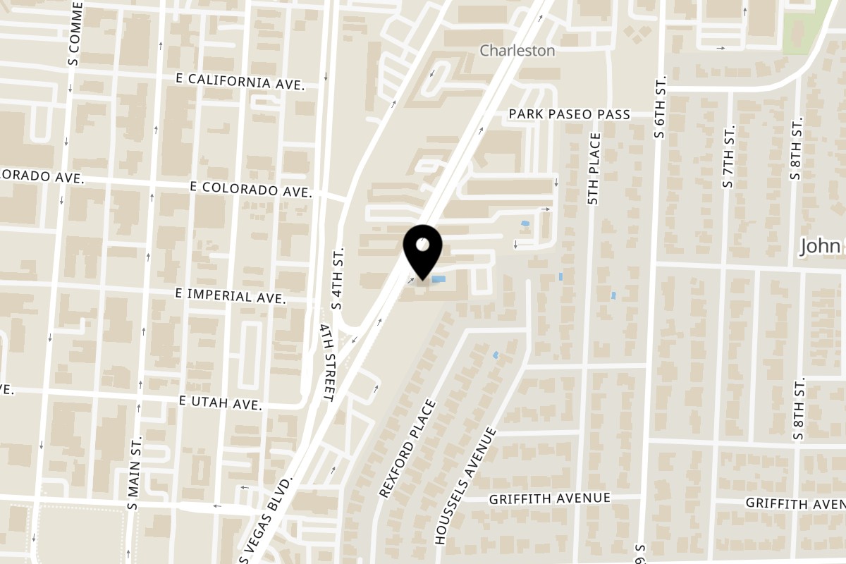 Map showing the location of Aqua Bar & Grill Las Vegas on 1401 S Las Vegas Blvd in Las Vegas